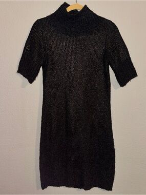 Simply Vera Vera Wang Black Wool/Acrylic Sweater Dress Mock Neck Short Sleeve S
